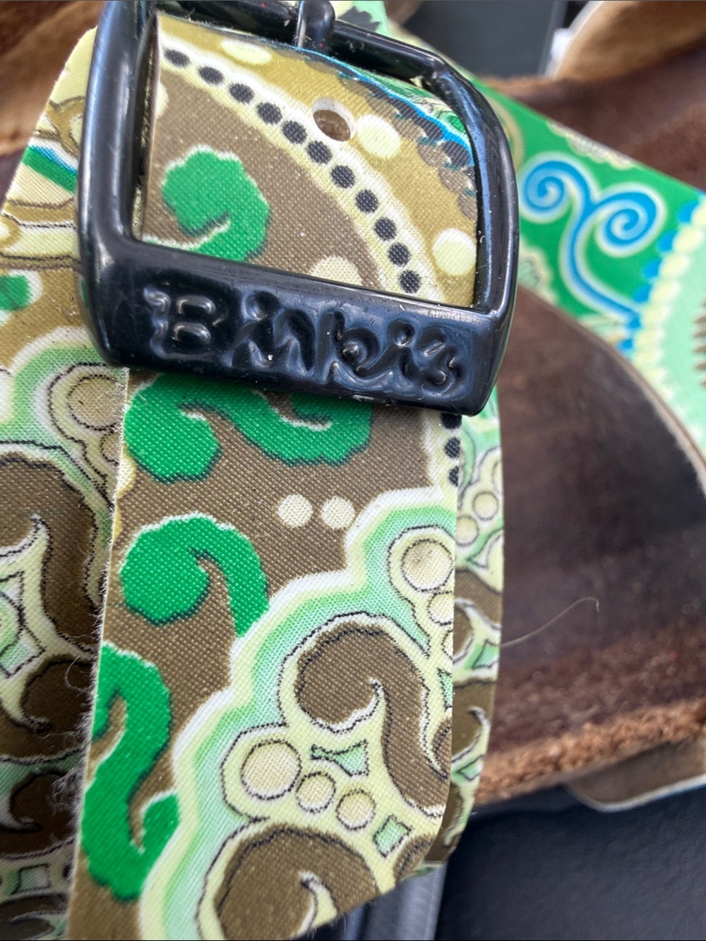 Patterned Green Blue Double-Buckle Women's Sandals - Picture 4 of 6